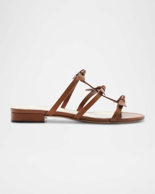 Lolita Leather Bow T-Strap Slide Sandals